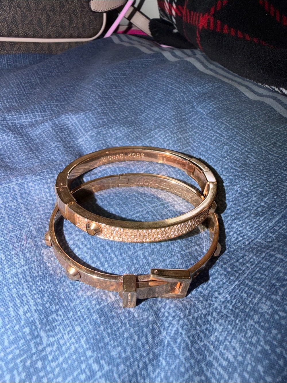 Michael Kors Rose Gold Triple Bangle Bracelet Set with Pavé Accent